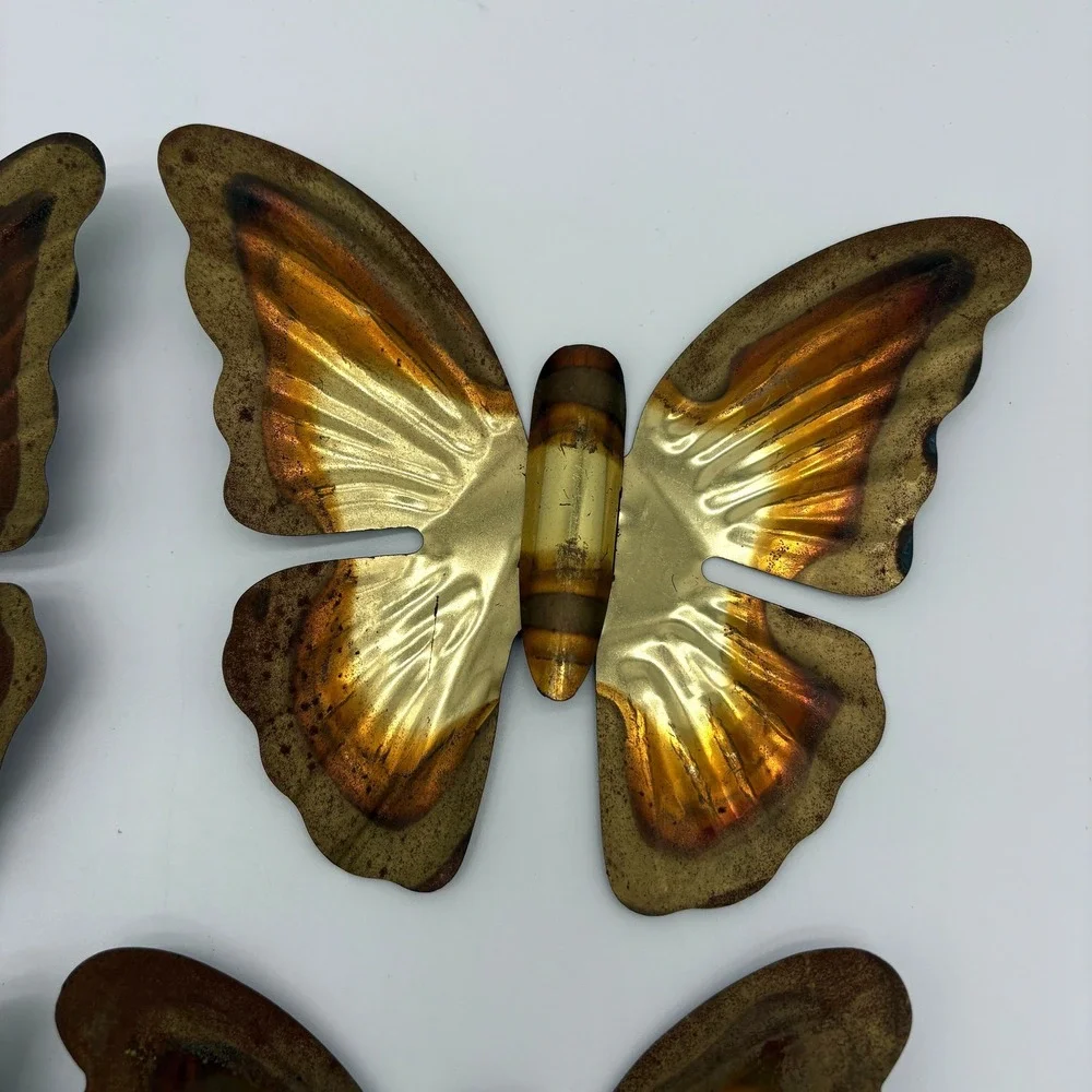 Vintage Metal Butterfly Wall Art Set Mid Century Modern Brass Copper Decor MCM